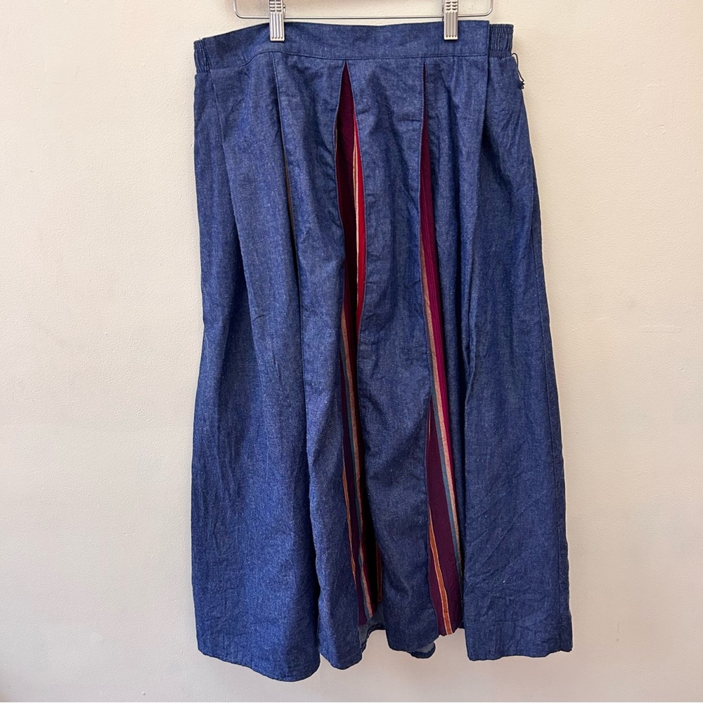 Orvis Vintage gored denim full midi skirt with multicolor panel inserts size 18